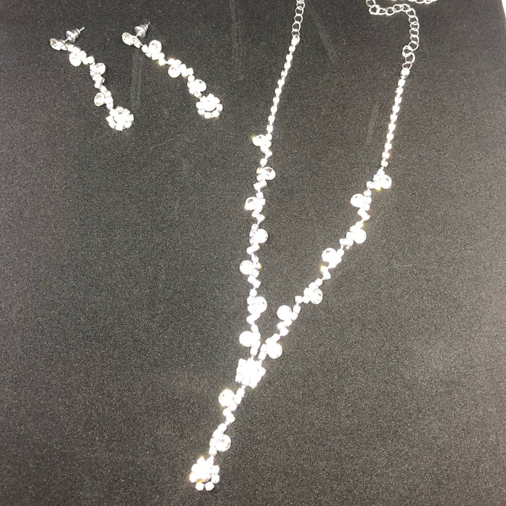 Flower bling necklace earring set prom homecoming - Picture 3 of 4